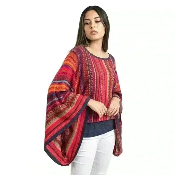 Novica Peruvian Boho Knit Drape Sweater Multicolor Acrylic/Alpaca Size L/XL. #55 - Picture 2 of 6